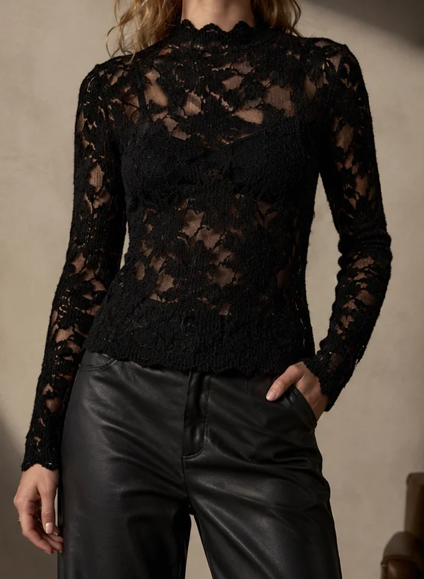Solid Color Elegant Hollow Out Long Sleeve T Shirt Women Elastic Slim Casual Party Daily Tops