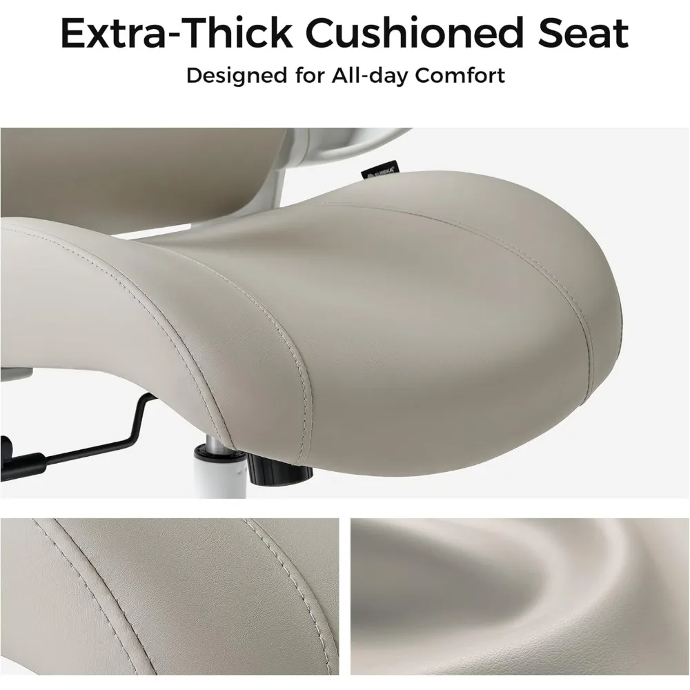 ERGONOMIC Vera Leather Office Chair, PU Leather Desk Chair with Wheels and 3D Adjustable Armrests, Executive Office Chair