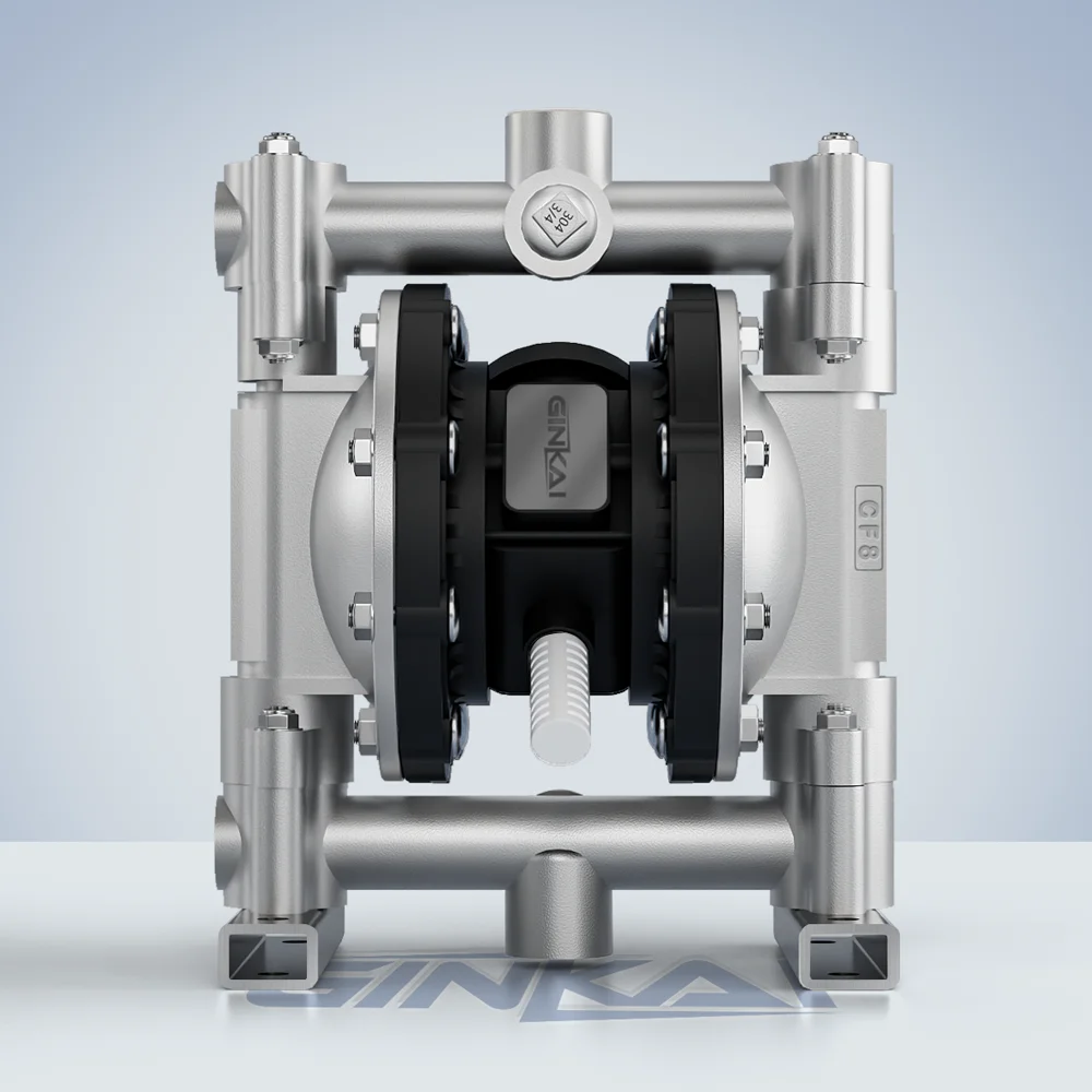 

1/2 Inch Pneumatic Stainless Steel Pump Aluminum Alloy Body Center Body PTFE Inner Membrane Can Handle Plating Bath Circulation