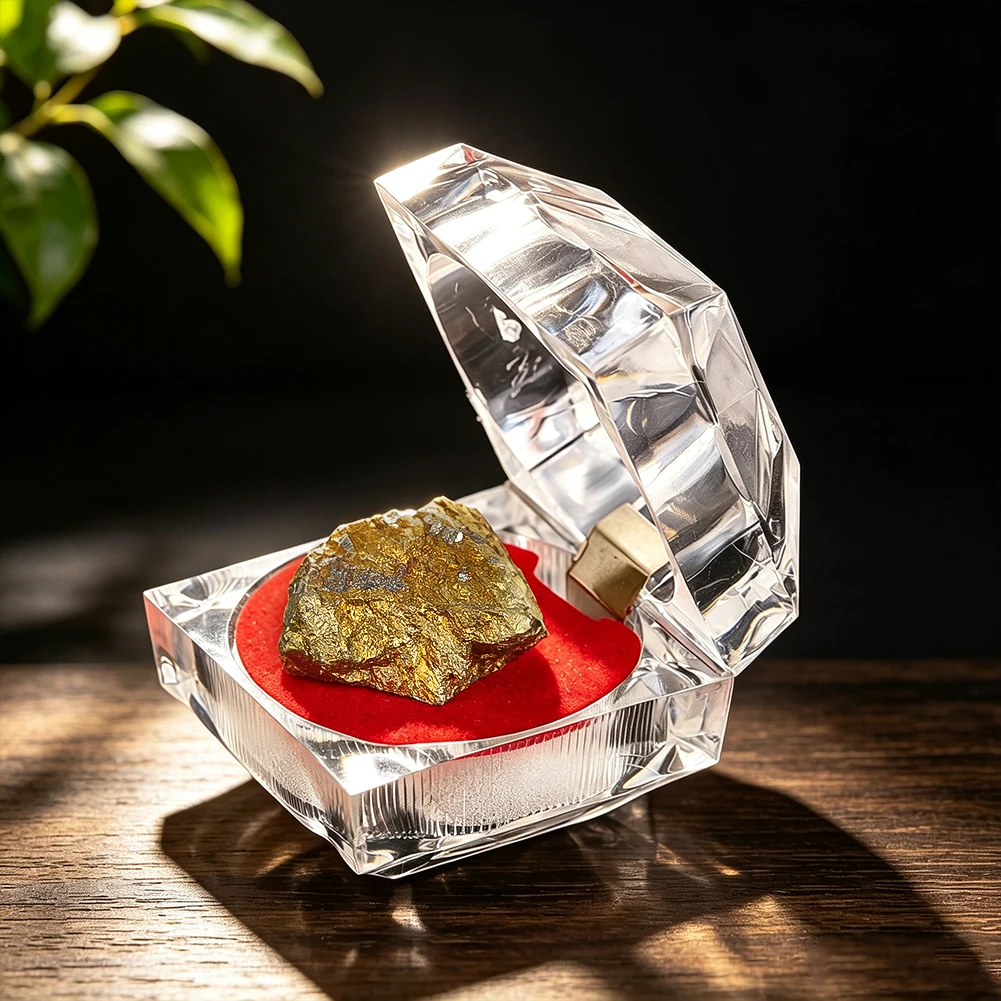 Natural Iron Copper Mixed Ore Mineral Specimen Rough Stone with Clear Acrylic Display Box Home Collection Specimen Souvenir Gift
