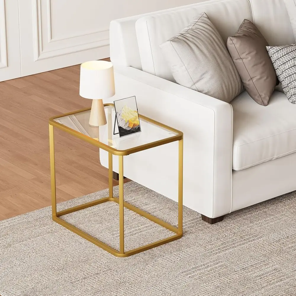 طاولة جانبية مستطيلة بإطار معدني ذهبي للغرف المتعددة، سهلة التجميع، 23.6 × 15.7 × 20.8 بوصة