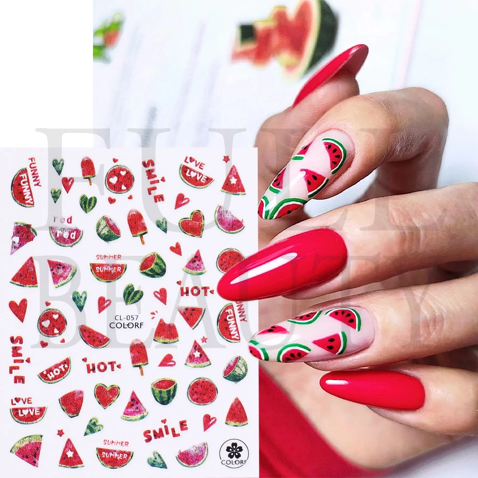 3D Cute Fruit Nail Sticker Watermelon Pineapple Papaya Dragon Fruit Kiwi Cherry Summer Nail Art Decoration Polish Slider LECL058