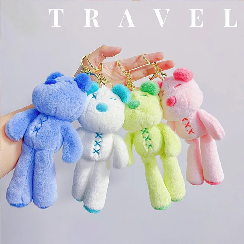 1Pcs Sweet Cool Personality Bear peluche portachiavi Cartoon Trend Bear Doll ciondolo borsa a tracolla zaino decorazione peluche Charm