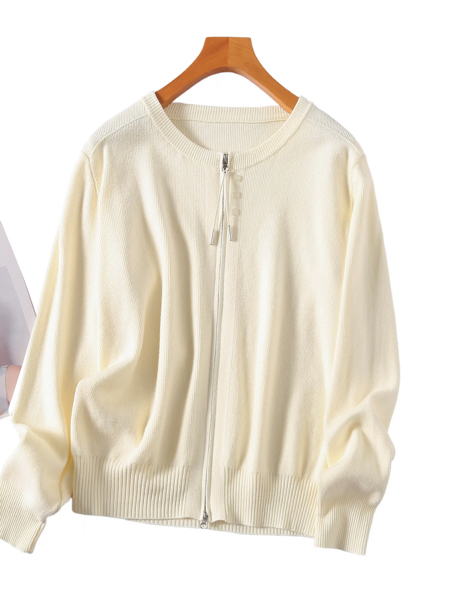 

Soft Cozy Women's Knitted Sweater Coat Loose Fit Casual Autumn Winter New Style Double Zipper Design round Neck Cotton Blend