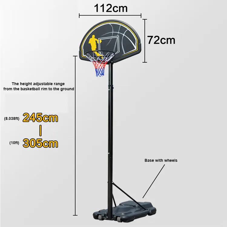 Cerchio da basket a doppia molla con tabellone in PE, canestro da basket da esterno portatile regolabile in altezza per interni per bambini