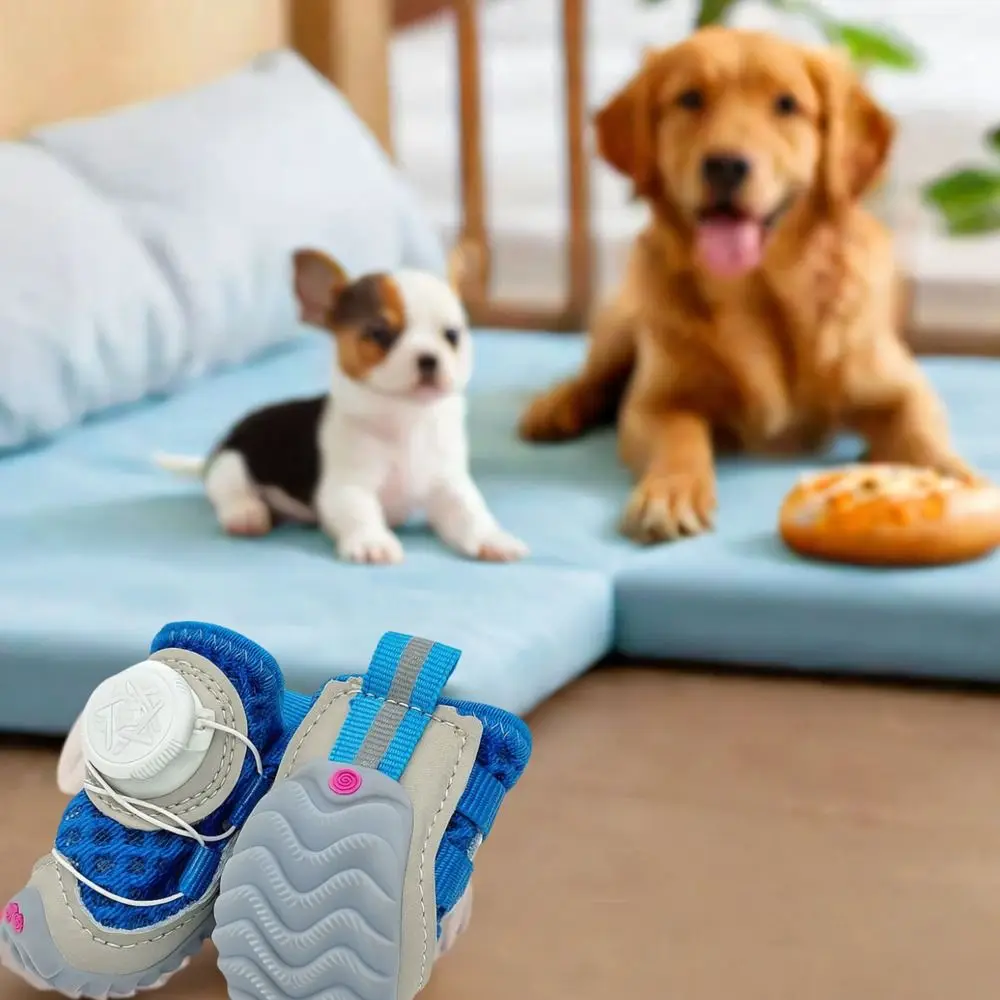 4pcs/set Regulable Breathable Dog Mesh Shoes Reflective Anti-slip Pet Boots Thin Adjustable Dog Sneakers Outdoor Walking - view 3