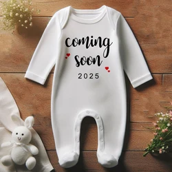 Coming Soon 2025 Print Baby Sleepsuit Long Sleeve Casual Infant Footie Round Neck Coming Home Outfit Newborn Hospital Outfit