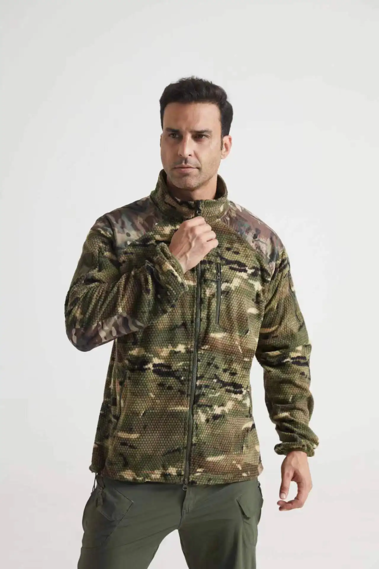 

Men's Outdoor Stand Collar Fleece Jacket - Camouflage Warm Lightweight Windproof Pullover for Hiking Camping Training Sports