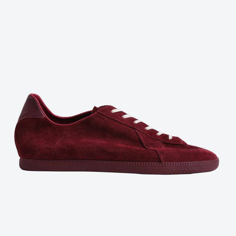Men's Wine Red Suede Low-Top Sneakers Vintage Bead Tassels Lightweight Non-Slip Sole Fashionable Casual Shoes for All Occasions