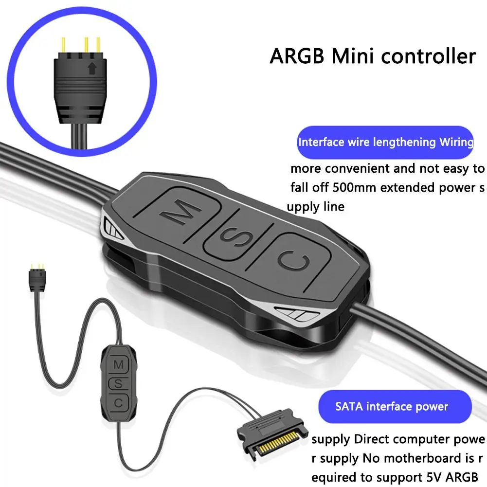 Mini Controller Argb con cavo di allungamento ampia compatibilità 5v 3 pin a alimentatore SATA Controller di sincronizzazione RGB nero