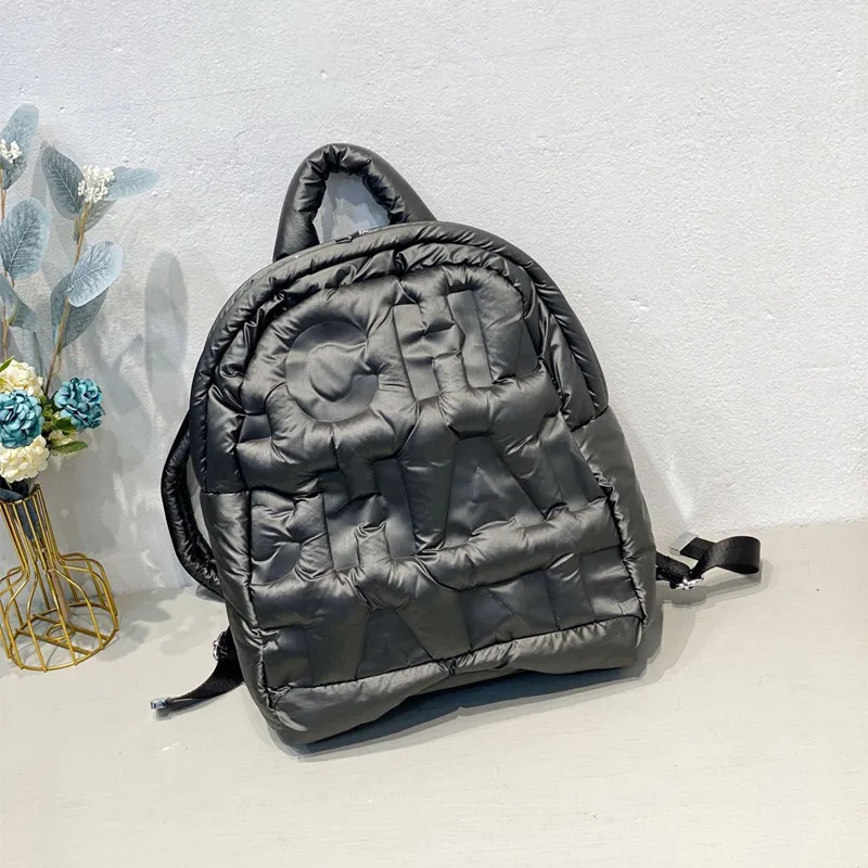 Down backpack women's 2022 autumn and winter new fashion school bag large-capacity embossed lazy space cotton bag