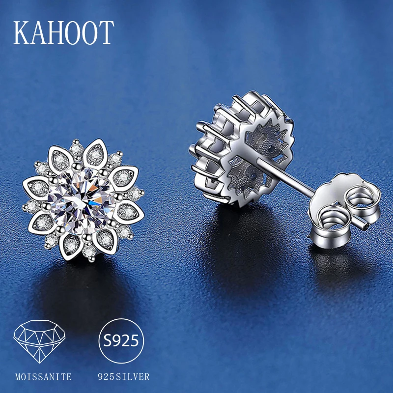 925 Sterling Silver 0.5 Carat Moissanite Flower Earrings Cute Casual Fashion Men's Women's Couple Birthday Anniversary Gifts