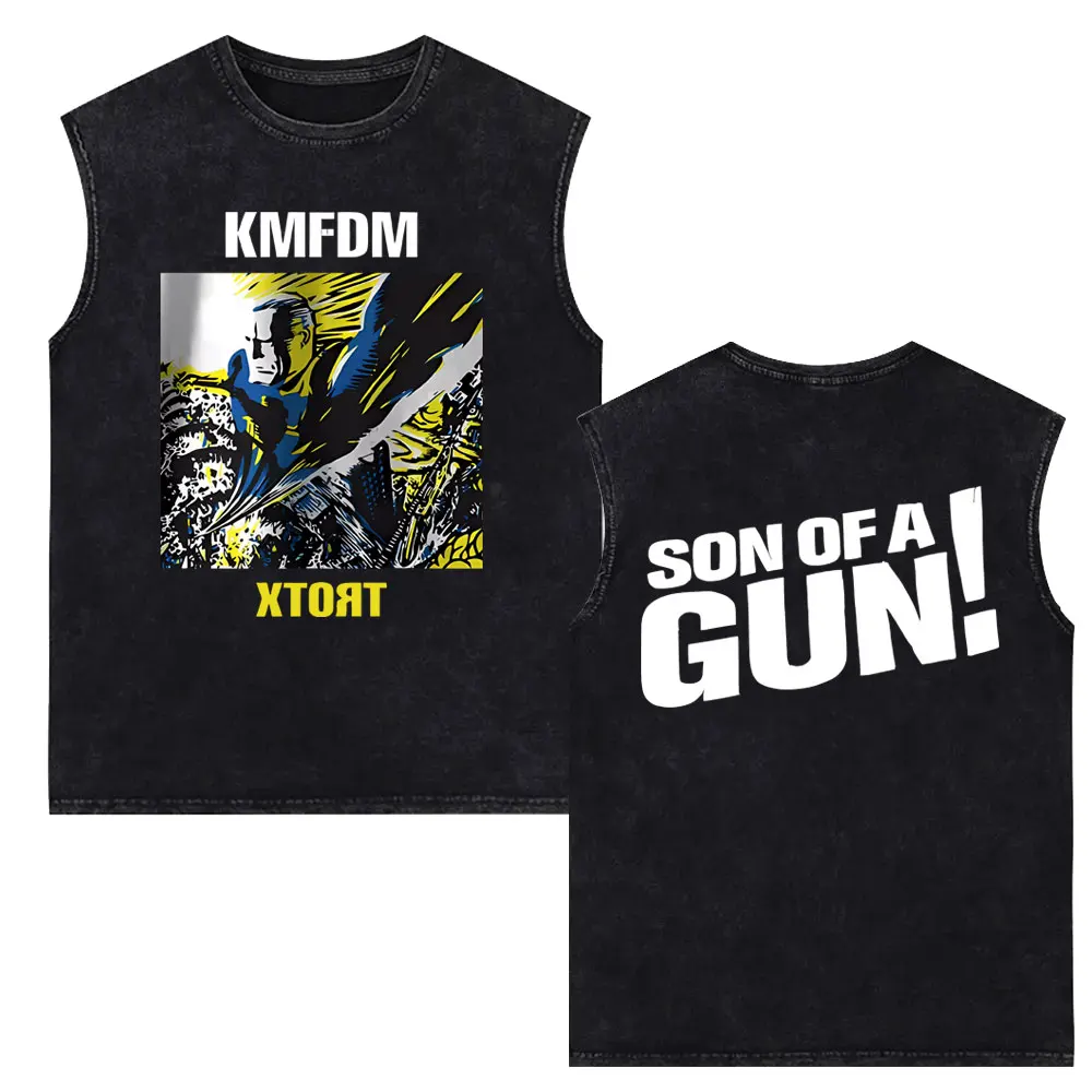 Rock Band Kmfdm XTORT Vintage Washed Tank Tops Men Women Retro Gothic Punk Streetwear Men's Casual Pure Cotton Sleeveless Vest