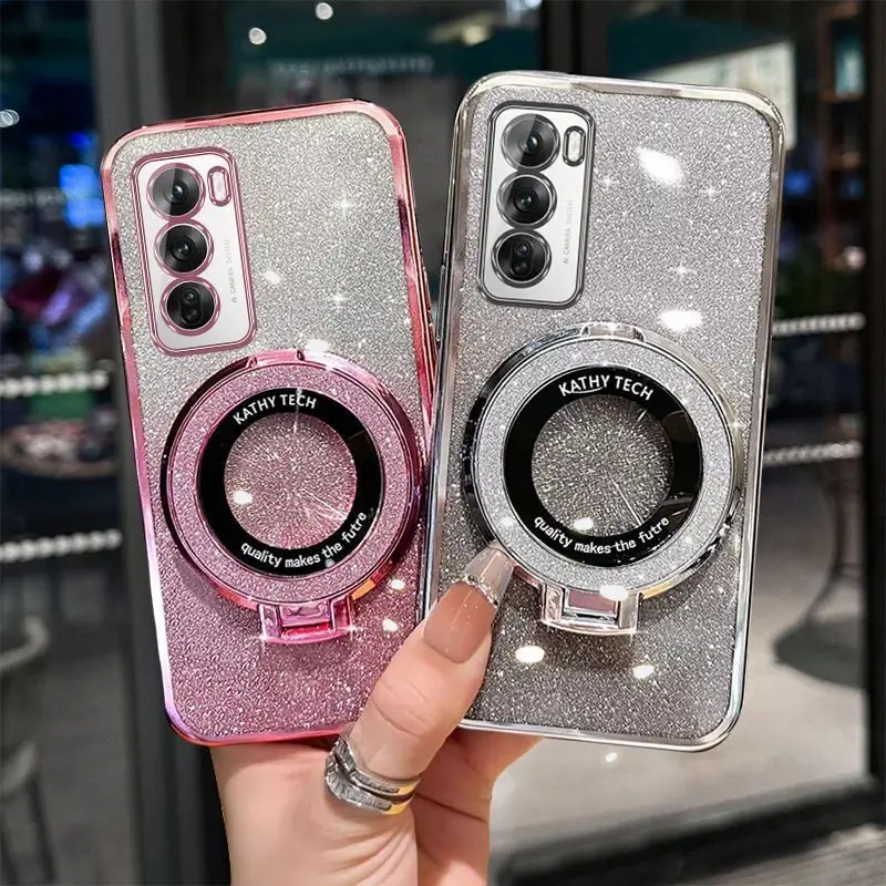 

For Reno 12 Pro Reno12 Case glitter Ring holder For Magnetic MagSafe Cover Funda For Reno 12 11 Pro Phone Cases