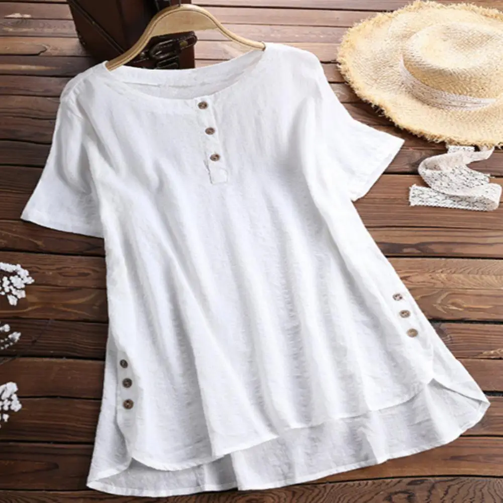 Breathable Women Summer Tops Stylish Women's Summer Tops Collection Short-sleeved Loose Fit Tee Shirt with Buttons for A