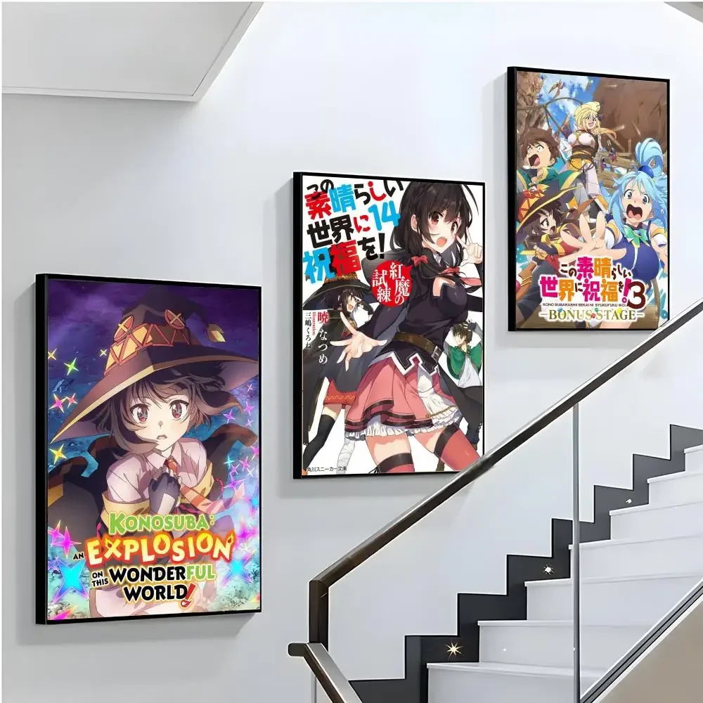 KonoSuba الآلهة نعمة على هذا العالم الرائع المشارك دائم اللوحة قماش الجدار الشنق ديكور المنزل الفن جدارية الجمالية