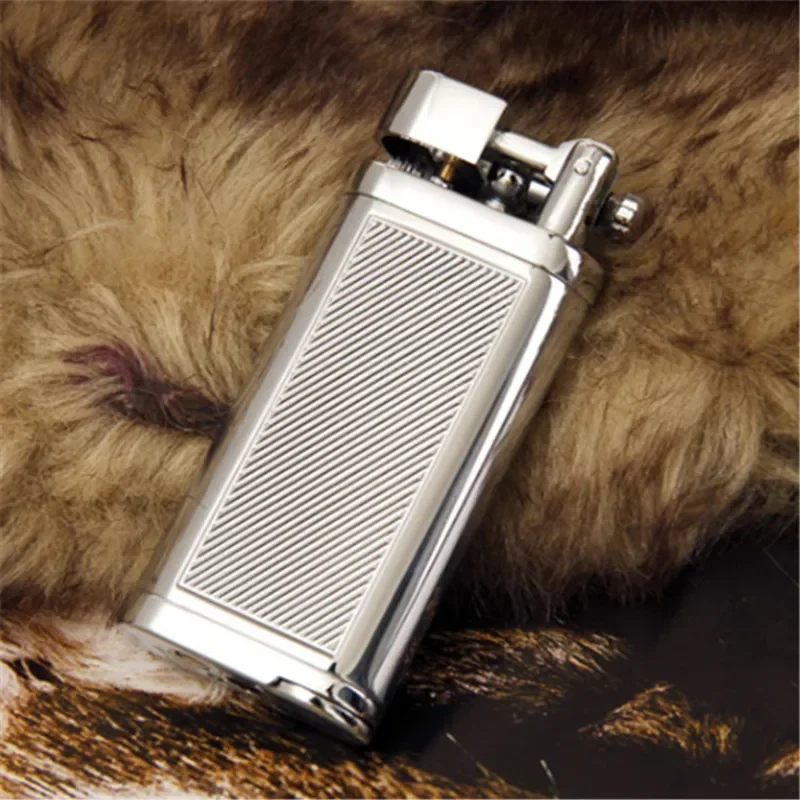 HOT Retro Metal Outdoor Windproof Butane Gas Lighter Rocker Arm Grinding Wheel Oblique Flame Pipe Cycle Use Lighter Cigar Tool