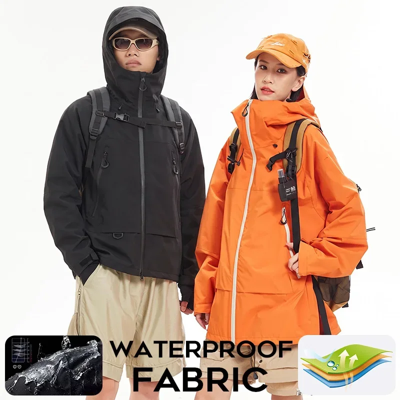 Unisex Waterproof Hooded Jacket, Men Women Windproof Rain Coat, Outdoor Hiking Trekking Mountain Shell Jacket for Camping Travel