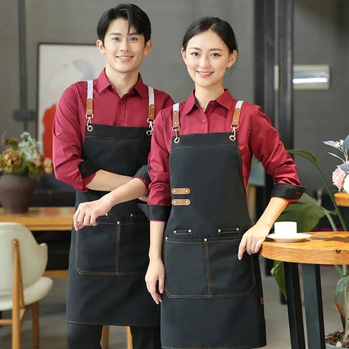 Thick Canvas Aprons For Woman With Pockets Gardening Waterproof Coffee Salon Working Labor Protection Kitchen Apron For Men