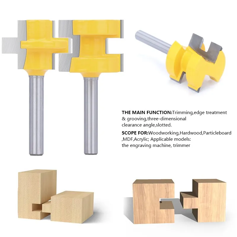 Milling Cutter 3T Tongue and Groove Router Bits Set 6/8/12.7mm Shank Line Knife for Woodworking Tools Tenon Router Bit 