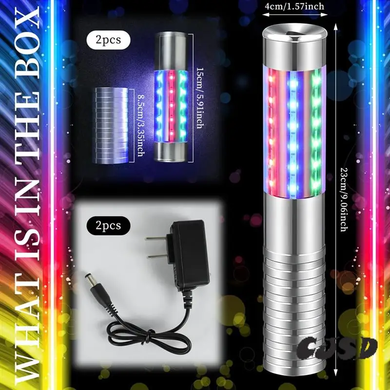 

CJSD-2 Pieces RGB LED Strobe Light Bottle Service Sparklers Stick Reusable Champagne Bottle Handheld For Club Stage US Plug