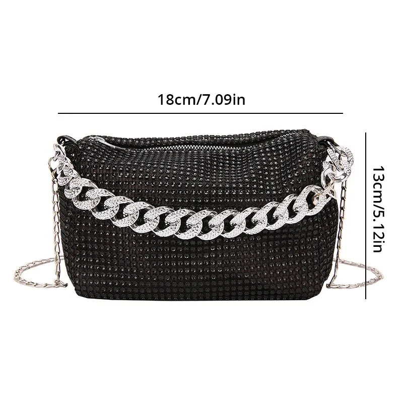 1pc New Portable Fashion Women\'s Crossbody Bag With Bright Diamonds And Metal Chains PU Material For Dinner Parties Everyday