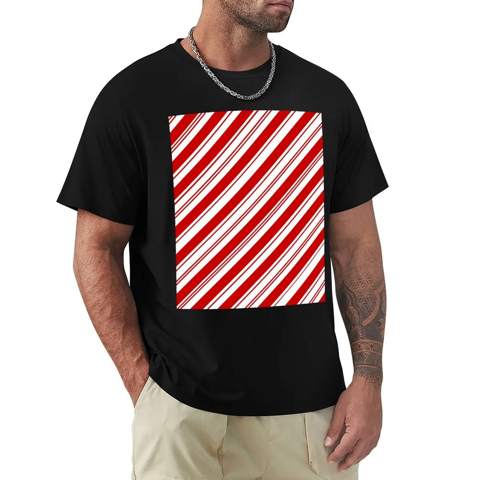 Camiseta con estampado de bastón de caramelo navideño rojo y blanco de los años 80, estilo casual para vacaciones de verano