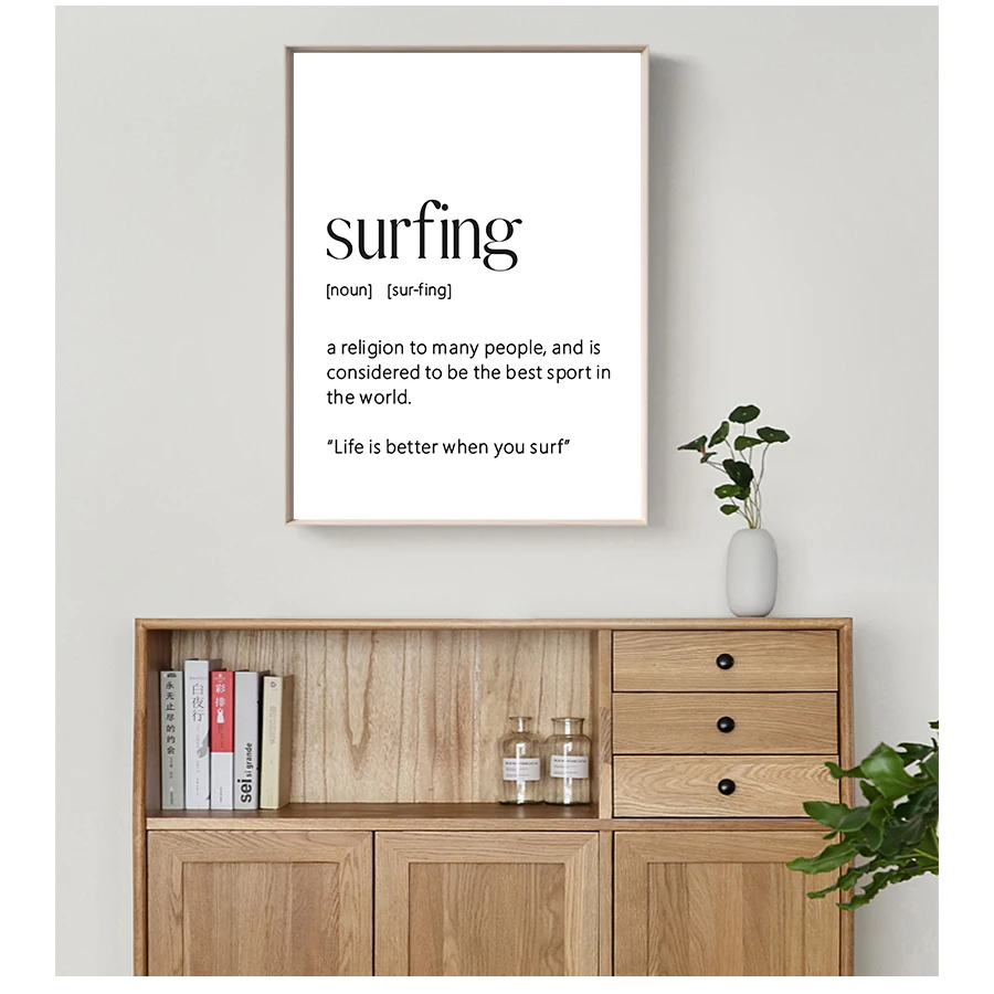 Quote Print Surfer Birthday Gift Minimalist Wall Art Canvas Painting Picture for Living Room Surf Poster Surfing Definition
