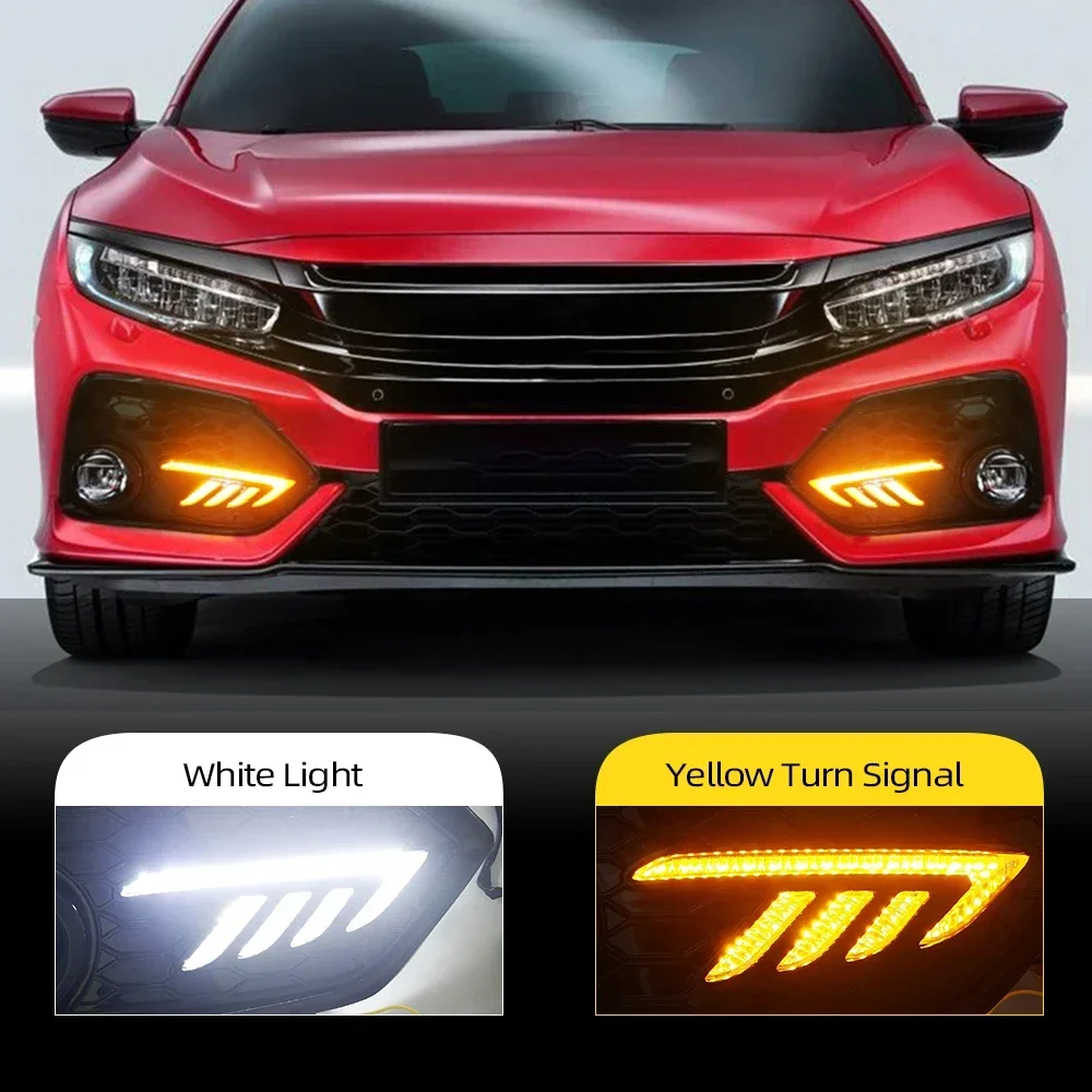 New！ For Honda CIVIC hatchback 2016 2017 2018 2019 2020 Daytime Running Light LED DRL fog lamp Driving lights Yellow Turn Signal