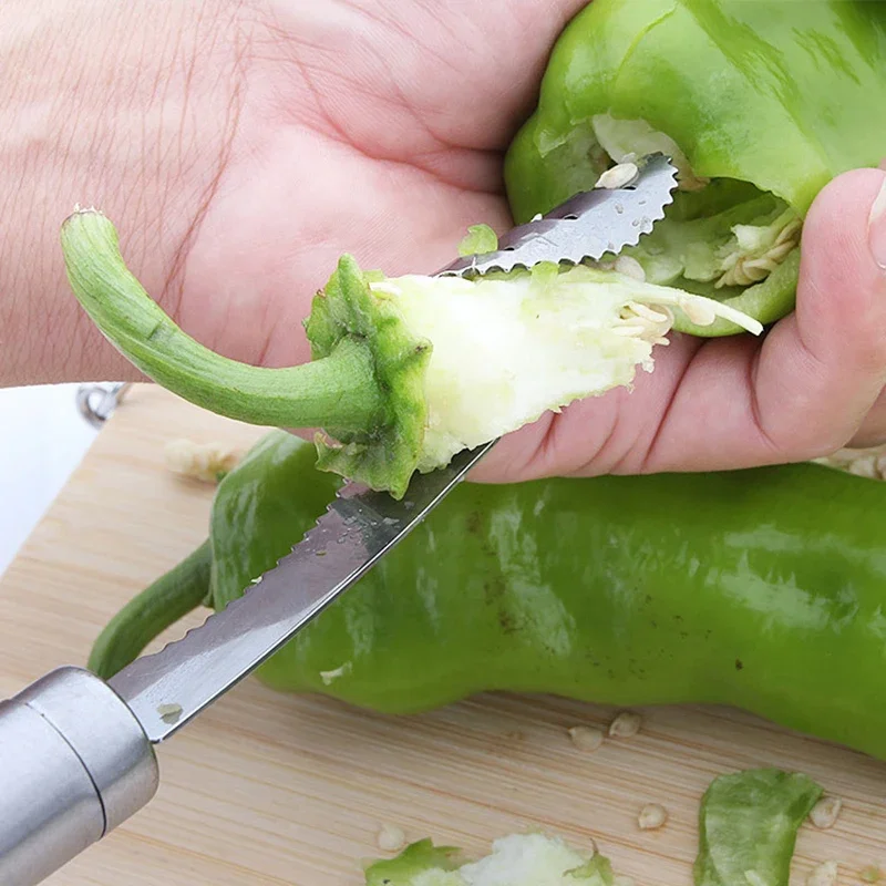 Cortador giratorio de acero inoxidable para frutas y verduras, utensilio para Cortar pimientos y tomates, removedor de semillas, utensilios de