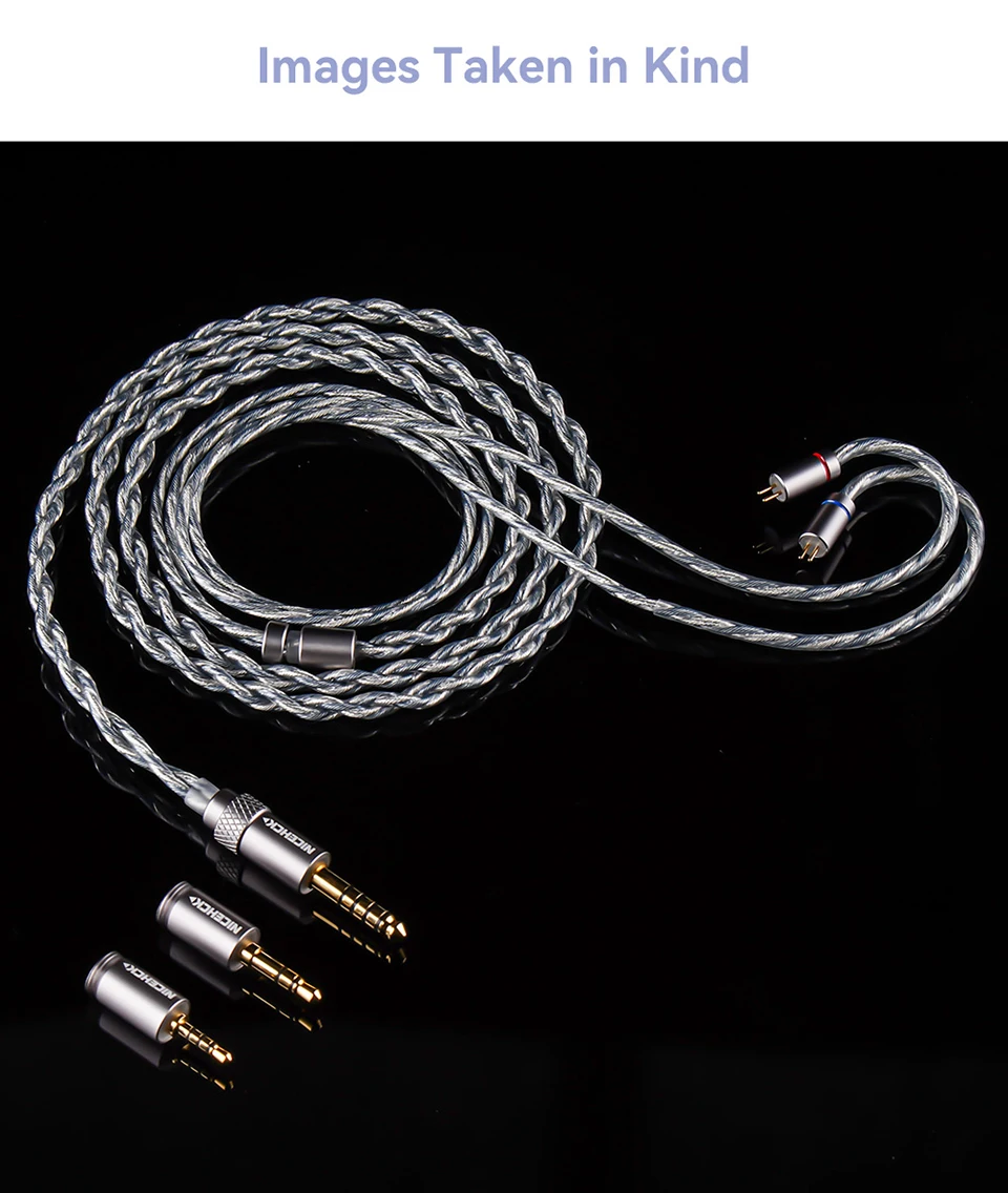 NICEHCK BlueLuna versilberte OFC flache 2-polige HiFi-Kopfhörer-Upgrade-IEM-Kabel 3-in-1 abnehmbare Stecker für HIMALAYA NX8 DaVinci – Detail 7