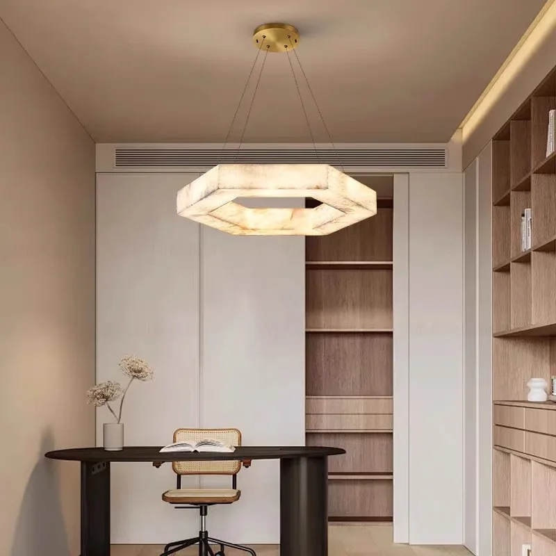 Marble Ceiling Pendant Light For Dining Room Kitchen Study Bedroom Chandelier Modern Polygon Lampshade Marble Decor Hanging Lamp