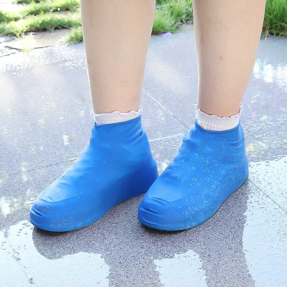 Non-Slip Latex Rain Shoe Covers Reusable Outdoor Walking Rain Boot Overshoes Accessories Blue Black WaterProof for Men and Women