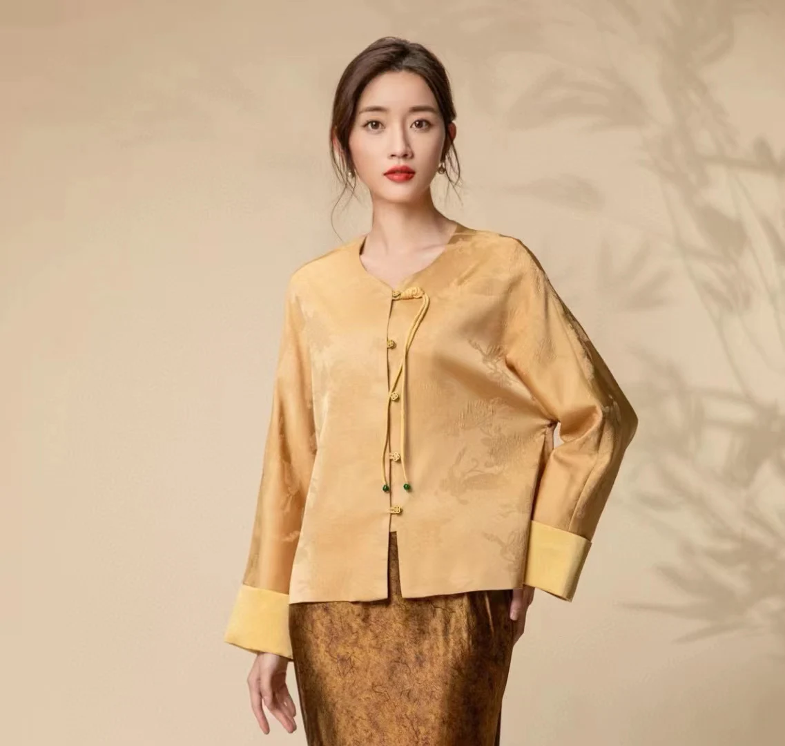 High Quality Chinese Style Retro Jacquard Coat Women Spring And Autumn With Raglan Sleeves + Tassel Single Breasted Jacket S-XL