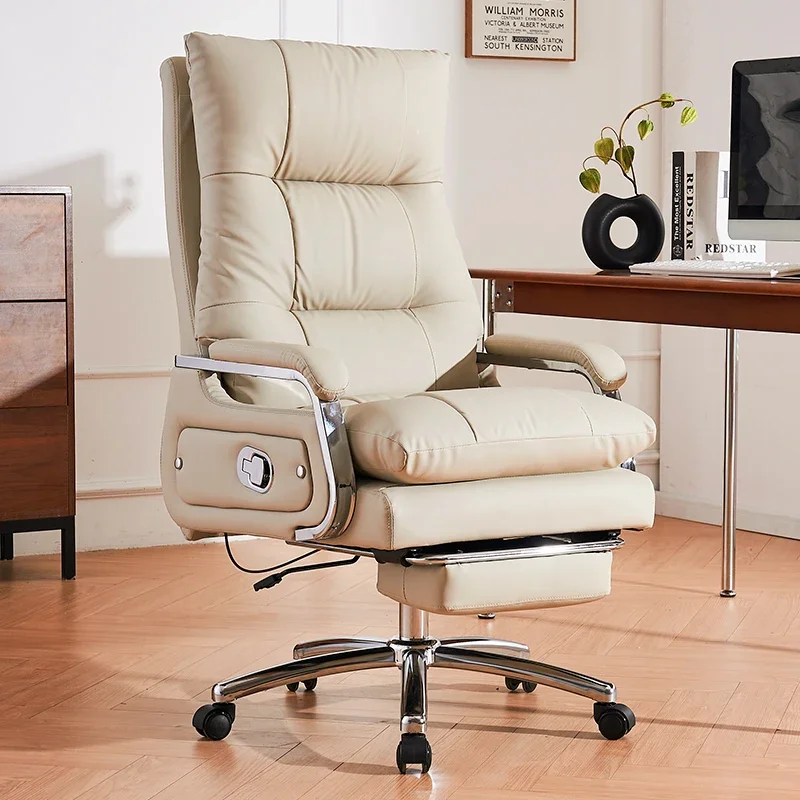 Silla de Oficina de Cuero de Primera Capa, Silla Ejecutiva para el Hogar, Cómoda para Trabajo Sedentario, Giratoria, Relajante, Muebles Ergonómicos de Lujo