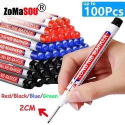 1-100Pcs 2cm Waterproof Long Head Markers Deep Hole Marker Pen for Metal Carpenter Red/Black/Blue/Green Ink Woodworking Tools