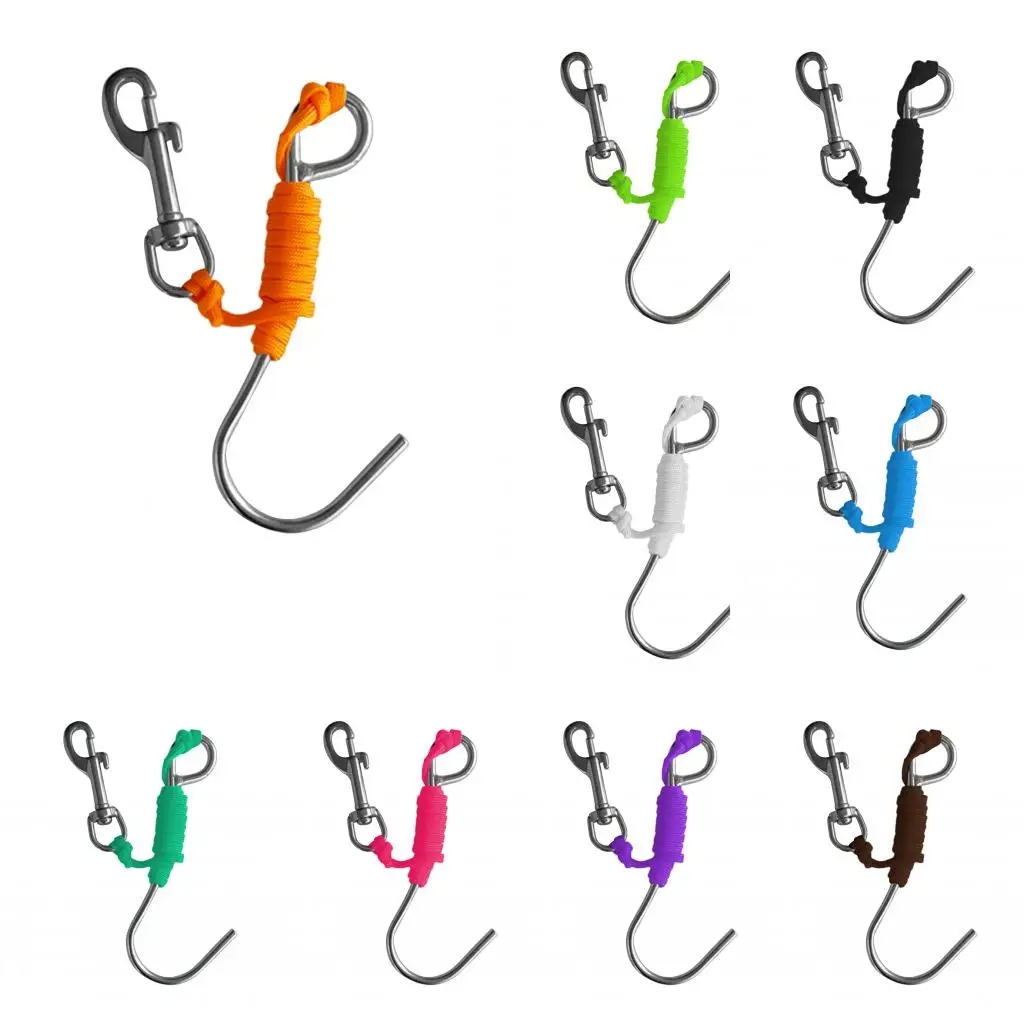 Single Hook Scuba Diving Accessory Reef Anchor with Nylon Rope and Bolt Snap Clip for Underwater Bracket Drift Diving