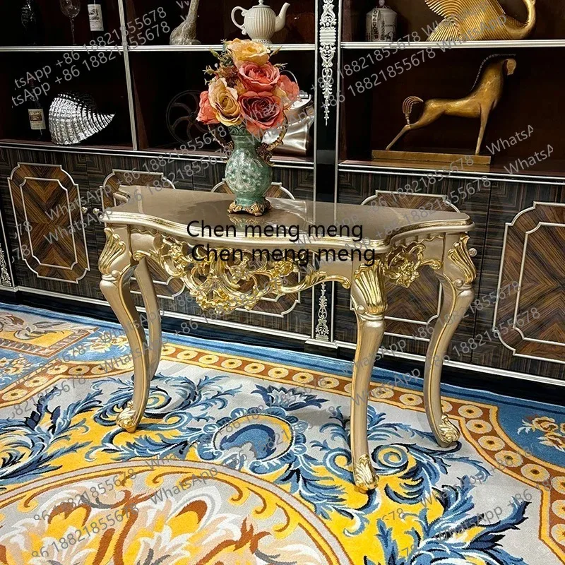 

French, European solid wood entrance table, palace luxury carved entrance table, living room champagne color