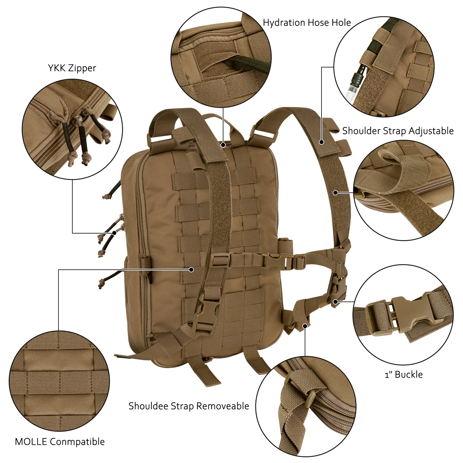 Imagem -04 - Krydex-flatpack Tático para Homens Pacote Assaulter Expansível Mochila Molle Strap Airsoft Bolsa Acessórios de Caminhada 23l d3