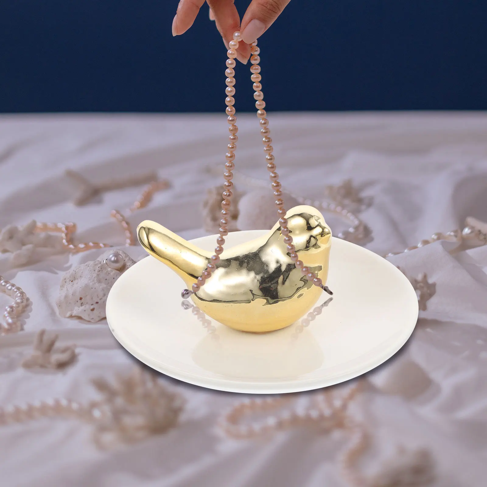 

Керамический настольный держатель для ювелирных изделий с дизайном птицы, элегантная тарелка для безделушек, тарелка для хранения колец, небольшой декоративный поднос для ювелирных изделий