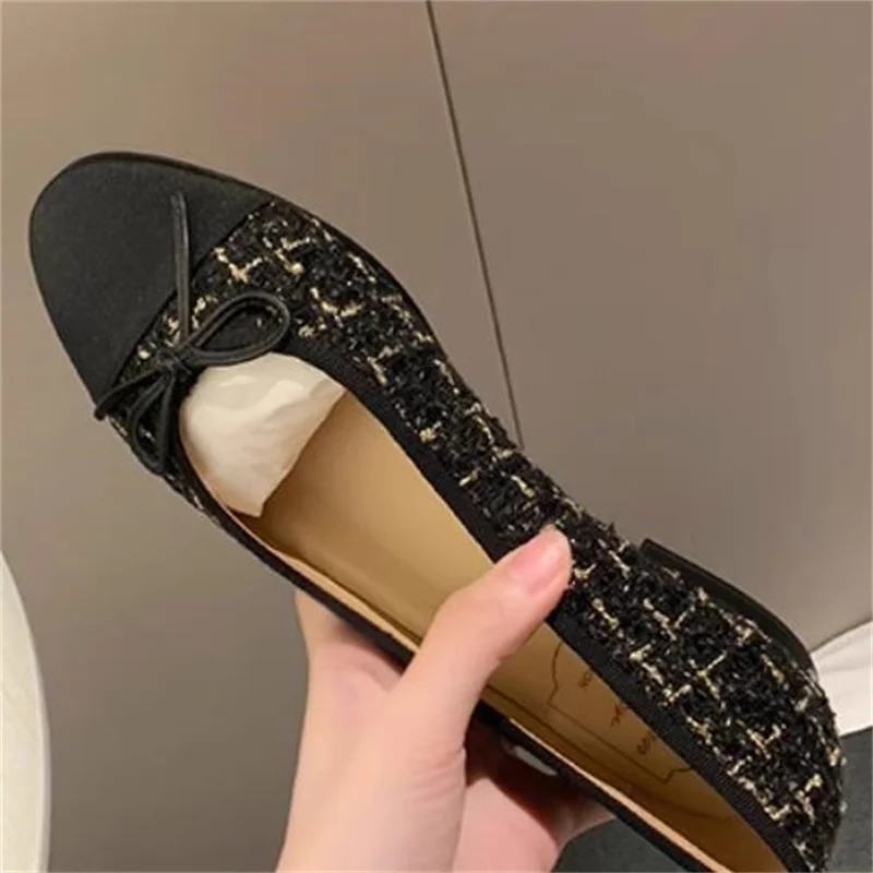 Butterfly-knot Shoes for Ladies Round Toes Mixed Colors Womens Sewing Lines Female Ballet Zapatos Mujer Bow-tied Chassure Femme