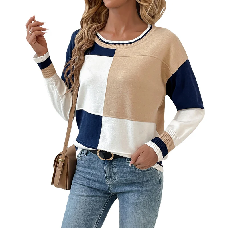 Casual Faion Gestrickte Pullover Herbst Frauen Top Weiche Polyester Faser Druck Geometrische Muster Lange Sve runde Ne Pullover