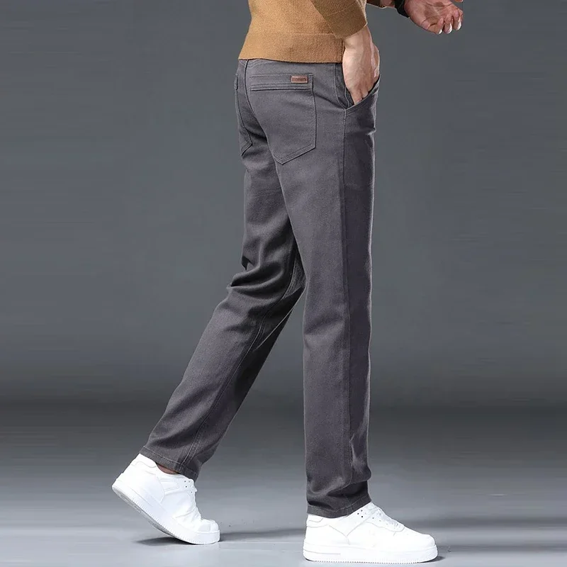 Мужские осенне-зимние модные облегающие джинсы, мужские свободные прямые повседневные эластичные джинсовые брюки, универсальные брюки
