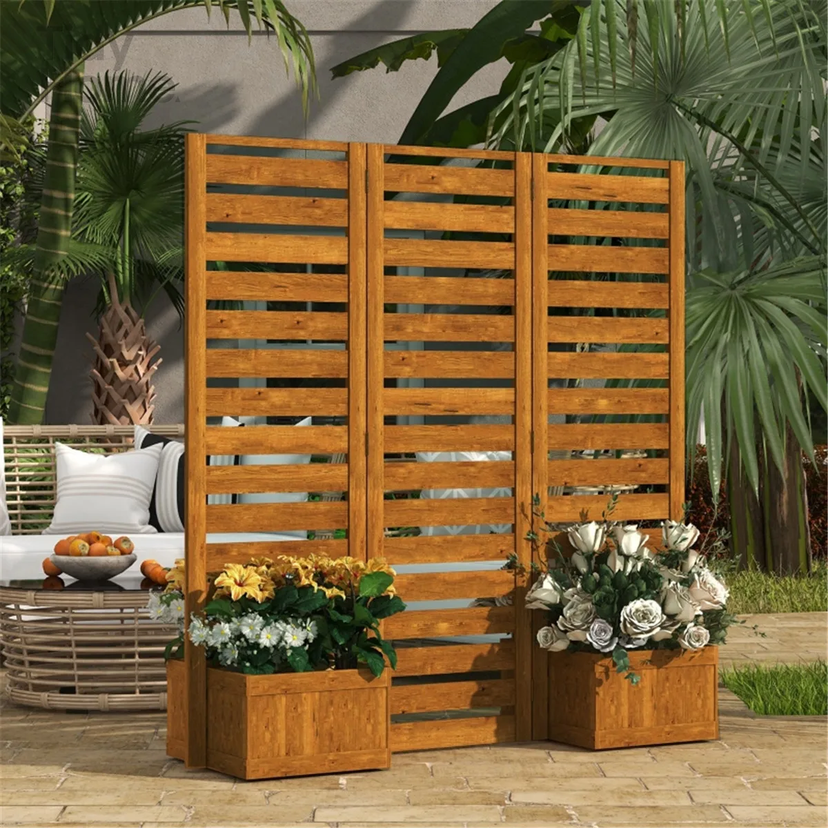 

Wooden Planter Box, Conditioner Fence Outdoor Wood Privacy Screen,Wooden Planter, Flower shelf,