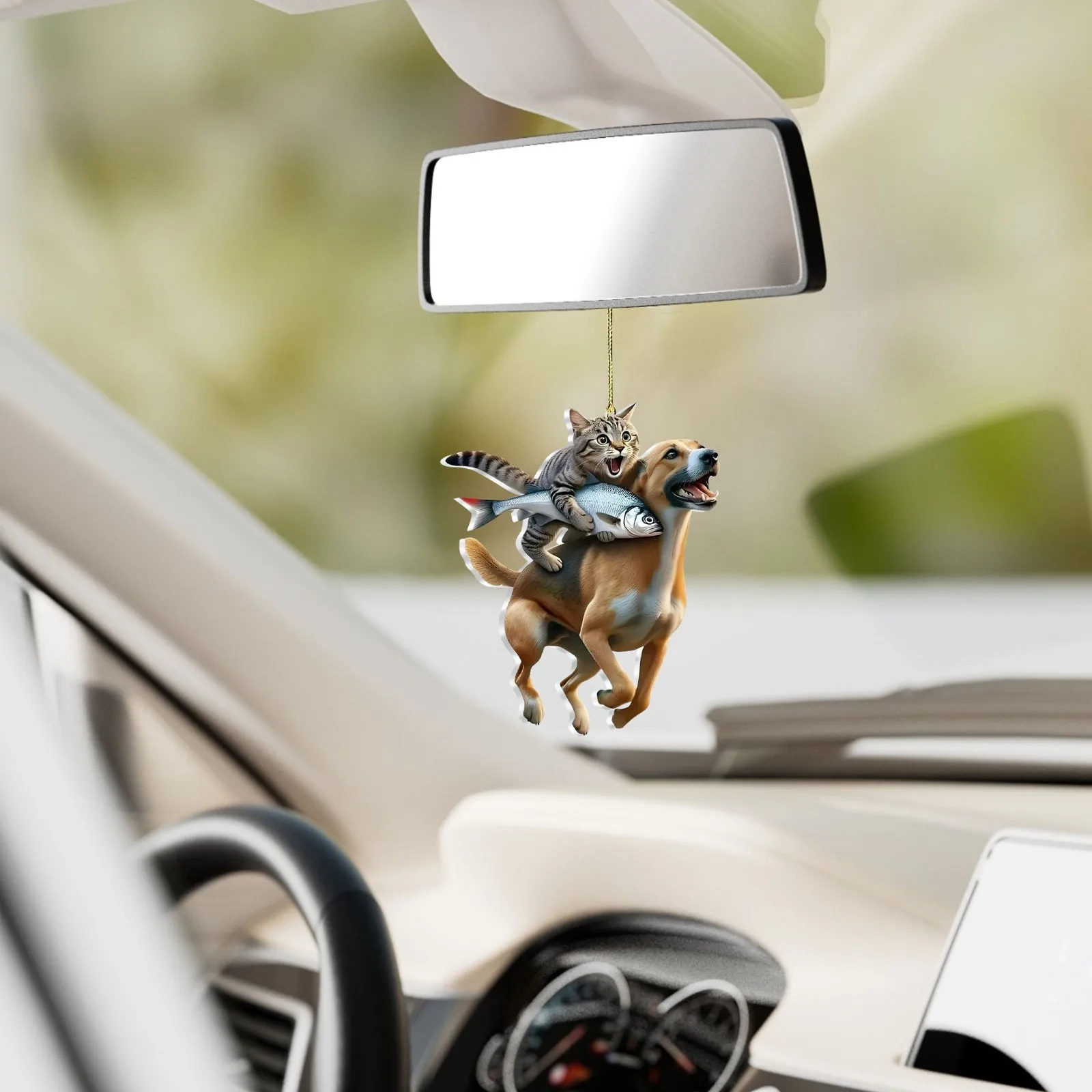 

2D милые акриловые подвески для автомобиля, украшения на зеркало заднего вида, подвески для рюкзака, брелоки с мультяшными животными: кошка, собака, рыба, аксессуары для ключей