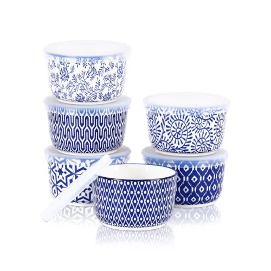 

Ceramic Ramekins with Lids Creme Brulee Ramekins with Covers Oven Safe Custard Cups Small Baking Bowls for Souffle Pudding Onio