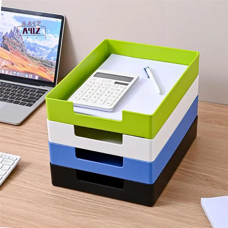 

A41Z-4PCS Stackable Letter Tray Paper Organizer, A4 Size Desk Organizer Tray For Letter Paper/Stationery For Office, School