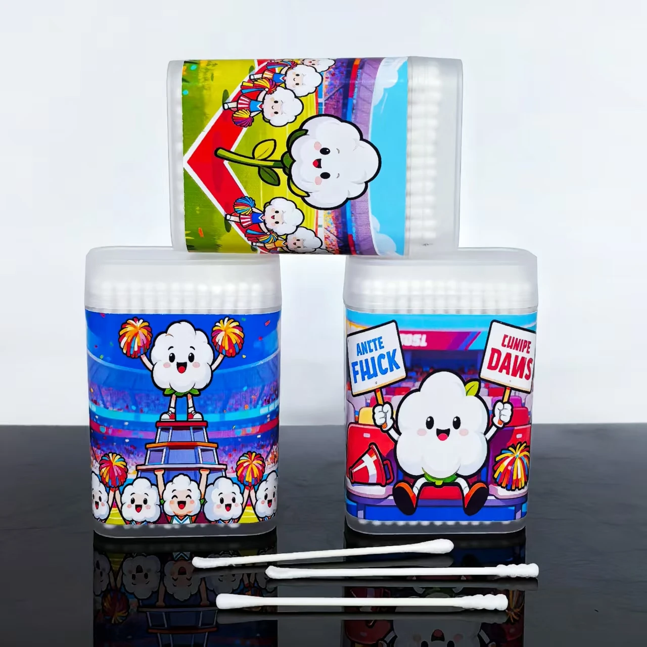 Cotonetes de algodão com tema de líder de torcida, cotonetes de eixo fino de duas cabeças, cotonetes de presente de líder de torcida e competição, 300 peças