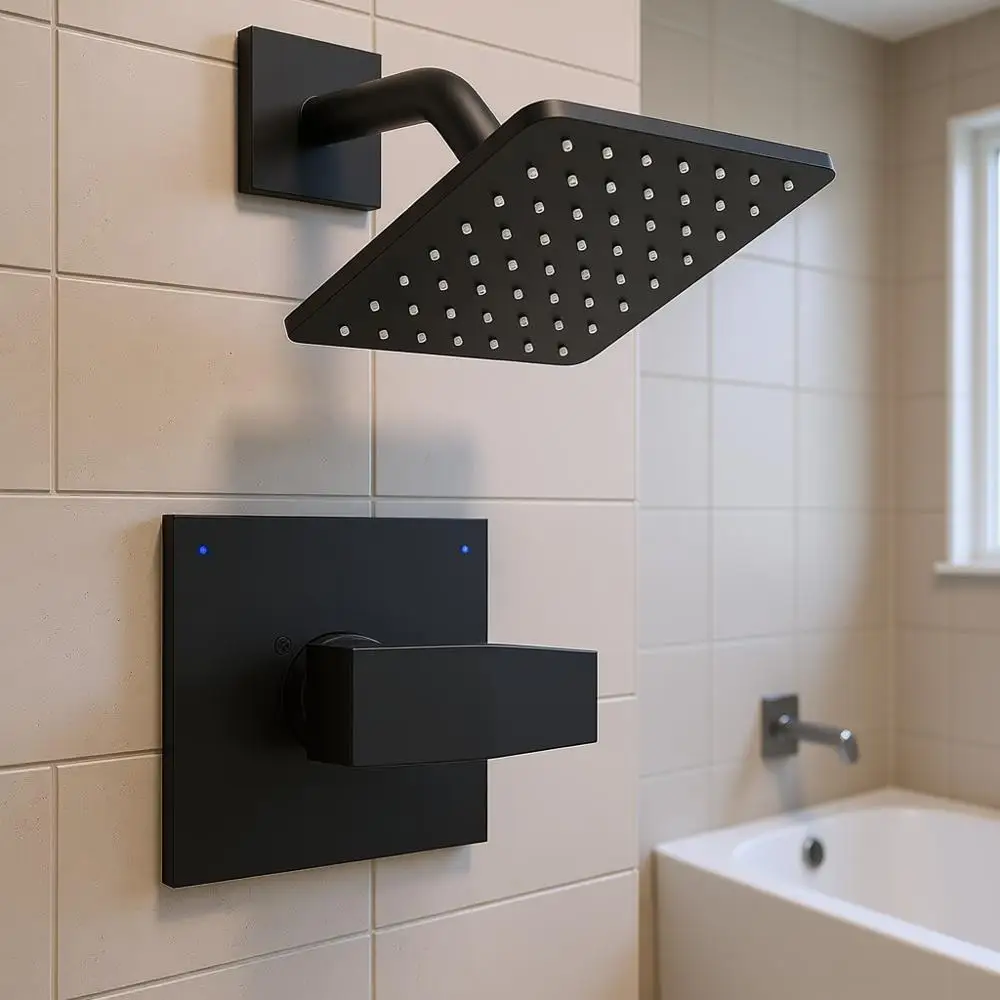 Replacement Shower Trim Kit 14 Series, High Pressure Matte Black Shower Faucet Set, 6-Inch Black Shower and Handle Set