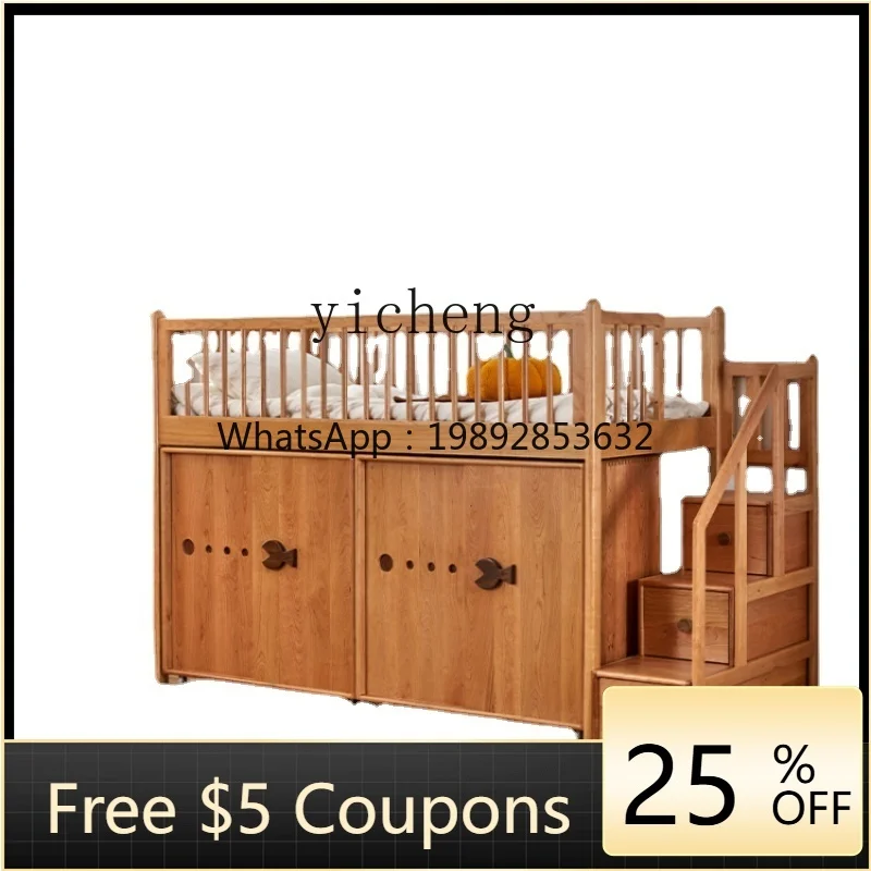 

ZZ Zf Solid Wood Children's Bed with Half-Height Bed Boys and Girls with Wardrobe Integrated Bed Children's Room